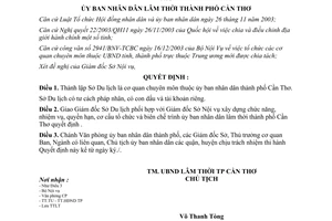 Quyết định số 17/2004/QĐ-UB Thành lập Sở Du lịch Cần Thơ