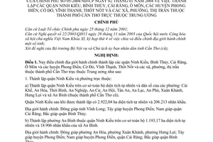 Nghị định 05/2004/NĐ-CP thành lập các quận Ninh Kiều Bình Thu Cái Răng Ô Môn huyện Phong Điền Cờ Đỏ Vĩnh Thạch Thốt Nốt thuộc thành phố Cần Thơ