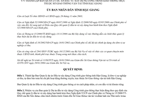 Quyết định số 76/2004/QĐ-UB Ban Quản lý Đầu tư xây dựng Công trình Hậu Giang