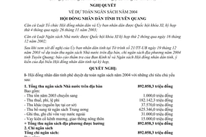 Nghị quyết 73/2004/NQ-HĐND dự toán ngân sách năm 2004 Tuyên Quang
