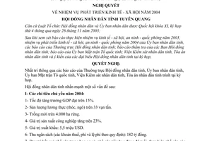 Nghị quyết 72/2004/NQ-HĐND nhiệm vụ phát triển kinh tế xã hội Tuyên Quang 2004