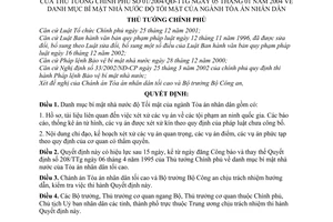 Quyết định 01/2004/QĐ-TTg Danh mục bí mật nhà nước độ tối mật ngành Toà án nhân dân