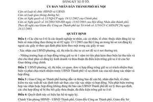 Quyết định 01/2004/QĐ-UB xác nhận nơi để xe, hợp đồng trông giữ xe đăng ký xe ô tô