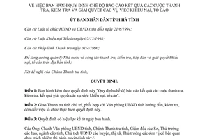 Quyết định số 06/2004/QĐ/UB-NC báo cáo kết quả thanh tra kiểm tra giải quyết khiếu nại tố cáo Hà Tĩnh