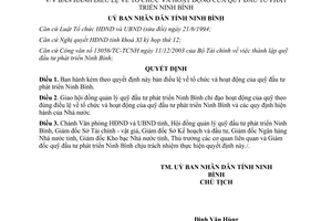Quyết định 70/2004/QĐ-UB điều lệ hoạt động Quỹ Đầu tư Phát triển Ninh Bình