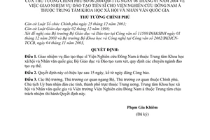 Quyết định 06/2004/QĐ-TTg giao nhiệm vụ đào tạo tiến sĩ cho Viện Nghiên cứu Đông Nam á Trung tâm Khoa học xã hội Nhân văn quốc gia