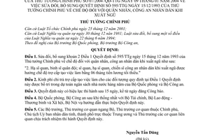 Quyết định 07/2004/QĐ-TTg chế độ quân nhân, công an nhân dân khi xuất ngũ sửa đổi 595/TTg