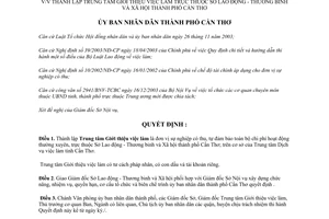 Quyết định 62/2004/QĐ-UB thành lập Trung tâm Giới thiệu việc làm Cần Thơ