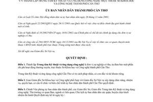 Quyết định 52/2004/QĐ-UB thành lập Trung tâm Kỹ thuật và ứng dụng Cần Thơ