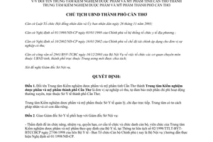 Quyết định 86/2004/QĐ-UB Trung tâm Kiểm nghiệm dược phẩm và mỹ phẩm Cần Thơ