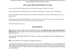 Quyết định 87/2004/QĐ-UB Bệnh viện Mắt và Răng Hàm Mặt thành phố Cần Thơ