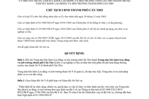 Quyết định 88/2004/QĐ-UB Trung tâm Sức khoẻ Lao động và môi trường Cần Thơ