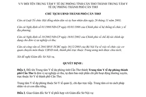Quyết định 90/2004/QĐ-UB Trung tâm Y tế dự phòng thành phố Cần Thơ