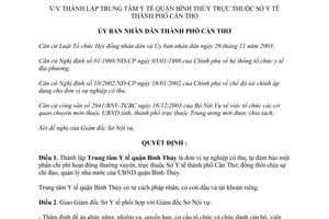 Quyết định số 70/2004/QĐ-UB lập Trung tâm Y tế quận Bình Thủy