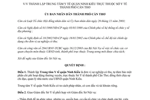 Quyết định số 73/2004/QĐ-UB thành lập Trung tâm Y tế quận Ninh Kiều