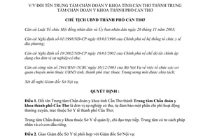 Quyết định 78/2004/QĐ-UB Trung tâm Chẩn đoán y khoa thành phố Cần Thơ