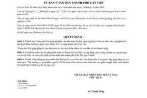 Quyết định 64/2004/QĐ-UB thành lập Trung tâm Trợ giúp pháp lý Sở Tư pháp Cần Thơ