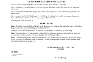 Quyết định 65/2004/QĐ-UB thành lập Trung tâm Dịch vụ bán đấu giá tài sản Sở Tư pháp Cần Thơ