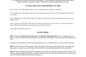 Quyết định 46/2004/QĐ-UB thành lập Trung tâm Nước sinh họat và Vệ sinh Cần Thơ