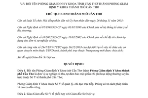Quyết định 84/2004/QĐ-UB Phòng Giám định Y khoa thành phố Cần Thơ