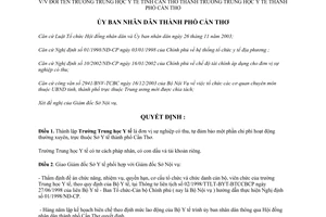 Quyết định 85/2004/QĐ-UB đổi tên trường Trung học y tế tỉnh Cần Thơ