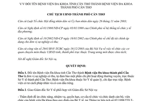 Quyết định 79/2004/QĐ-UB Bệnh viện Đa khoa thành phố Cần Thơ