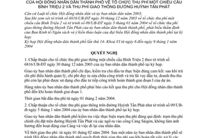 Nghị quyết 48/2004/NQ-HĐ tổ chức thu phí một chiều cầu bình triệu 2 và thu phí giao thông đường Huỳnh Tấn Phát
