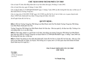 Quyết định 124/2004/QĐ-UB đổi tên Trường Trung học Phổ thông Lưu Hữu Phước Cần Thơ