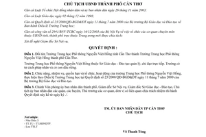 Quyết định 125/2004/QĐ-UB đổi tên Trường Trung học Phổ thông Nguyễn Việt Hồng Cần Thơ