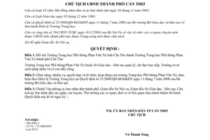 Quyết định 126/2004/QĐ-UB đổi tên Trường Trung học Phổ thông Phan Văn Trị Cần Thơ