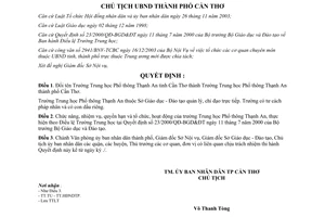 Quyết định 127/2004/QĐ-UB đổi tên Trường Trung học Phổ thông Thạnh An Cần Thơ