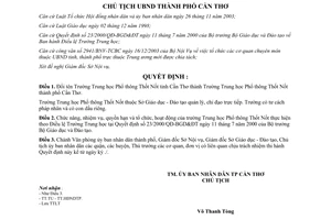 Quyết định 130/2004/QĐ-UB đổi tên Trường Trung học Phổ thông Thốt Nốt Cần Thơ