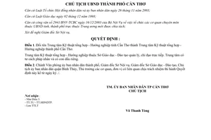 Quyết định 139/2004/QĐ-UB đổi tên Trung tâm Kỹ thuật tổng hợp Hướng nghiệp Cần Thơ