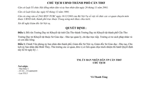 Quyết định 134/2004/QĐ-UB đổi tên Trường Dạy trẻ Khuyết tật Cần Thơ