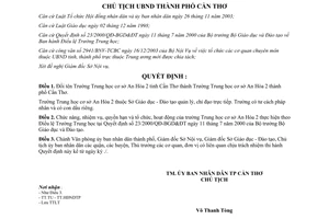 Quyết định 93/2004/QĐ-UB đổi tên thành Trường Trung học cơ sở An Hòa 2 Cần Thơ