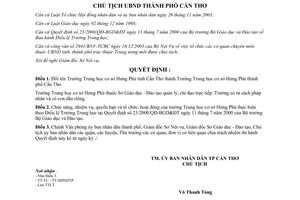 Quyết định 100/2004/QĐ-UB đổi tên thành Trường Trung học cơ sở Hưng Phú Cần Thơ