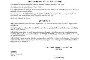 Quyết định 101/2004/QĐ-UB đổi tên thành Trường Trung học cơ sở Long Hòa Cần Thơ