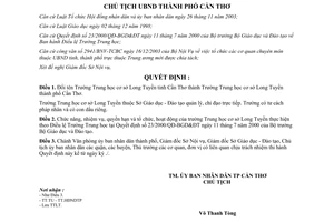 Quyết định 102/2004/QĐ-UB đổi tên thành Trường Trung học cơ sở Long Tuyền Cần Thơ