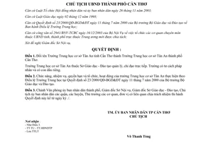 Quyết định 105/2004/QĐ-UB đổi tên thành Trường Trung học cơ sở Tân An Cần Thơ