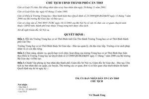 Quyết định 109/2004/QĐ-UB đổi tên thành Trường Trung học cơ sở Thới Bình Cần Thơ