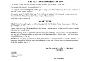 Quyết định 110/2004/QĐ-UB đổi tên thành Trường Trung học cơ sở Trần Ngọc Quế Cần Thơ