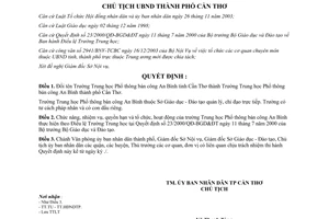 Quyết định 111/2004/QĐ-UB đổi tên thành Trường Trung học Phổ thông bán công An Bình Cần Thơ