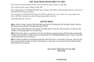 Quyết định 112/2004/QĐ-UB đổi tên thành Trường Trung học Phổ thông bán công Nguyễn Việt Dũng Cần Thơ