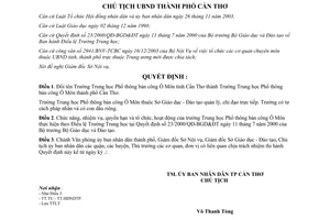 Quyết định 114/2004/QĐ-UB đổi tên thành Trường Trung học Phổ thông bán công Ô Môn CầnThơ