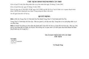 Quyết định 140/2004/QĐ-UB đổi tên Trung tâm Vi tính Cần Thơ