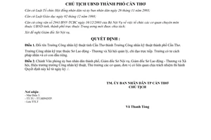 Quyết định 136/2004/QĐ-UB đổi tên Trường Công nhân kỹ thuật Cần Thơ