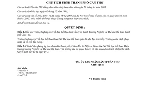 Quyết định 137/2004/QĐ-UB đổi tên Trường Nghiệp vụ Thể dục thể thao Cần Thơ