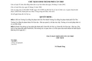 Quyết định 133/2004/QĐ-UB đổi tên Trường Cao đẳng Sư phạm Cần Thơ