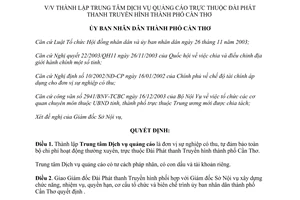 Quyết định 176/2004/QĐ-UB lập Trung tâm Dịch vụ quảng cáo Cần Thơ