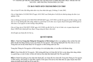 Quyết định 143/2004/QĐ-UB Trung tâm Thông tin Tài nguyên Môi trường Cần Thơ